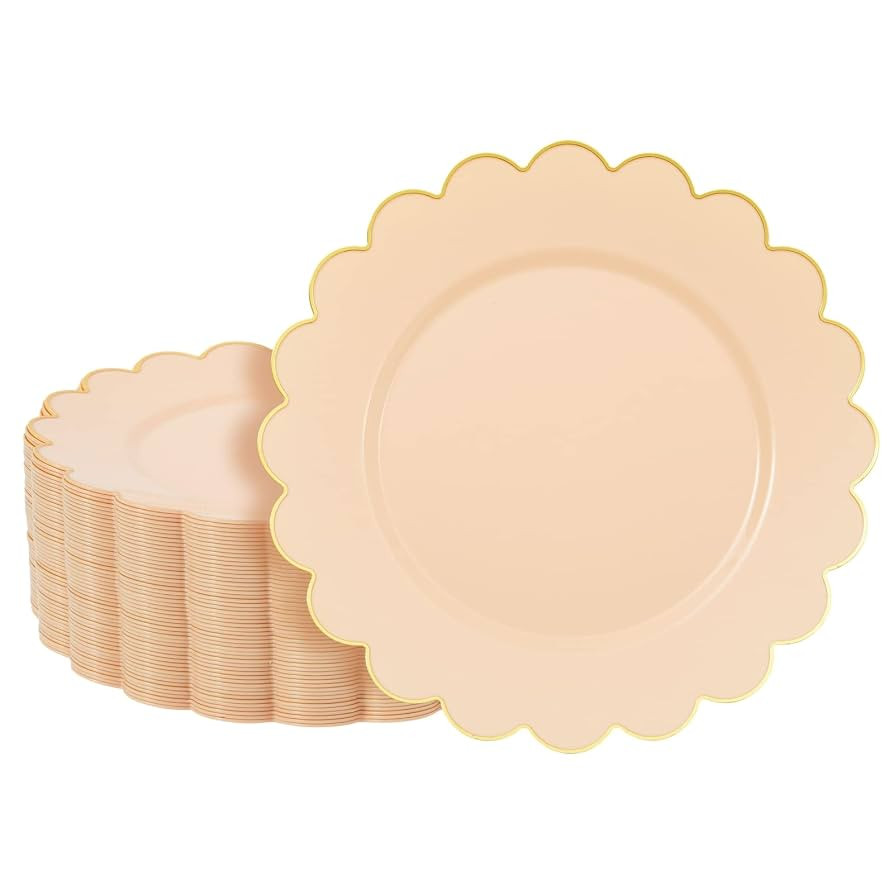 BLUE PANDA 50 Pack Peach Pink Plastic Scalloped Plates - 9-Inch Disposable Round Party Plates - G... | Amazon (US)