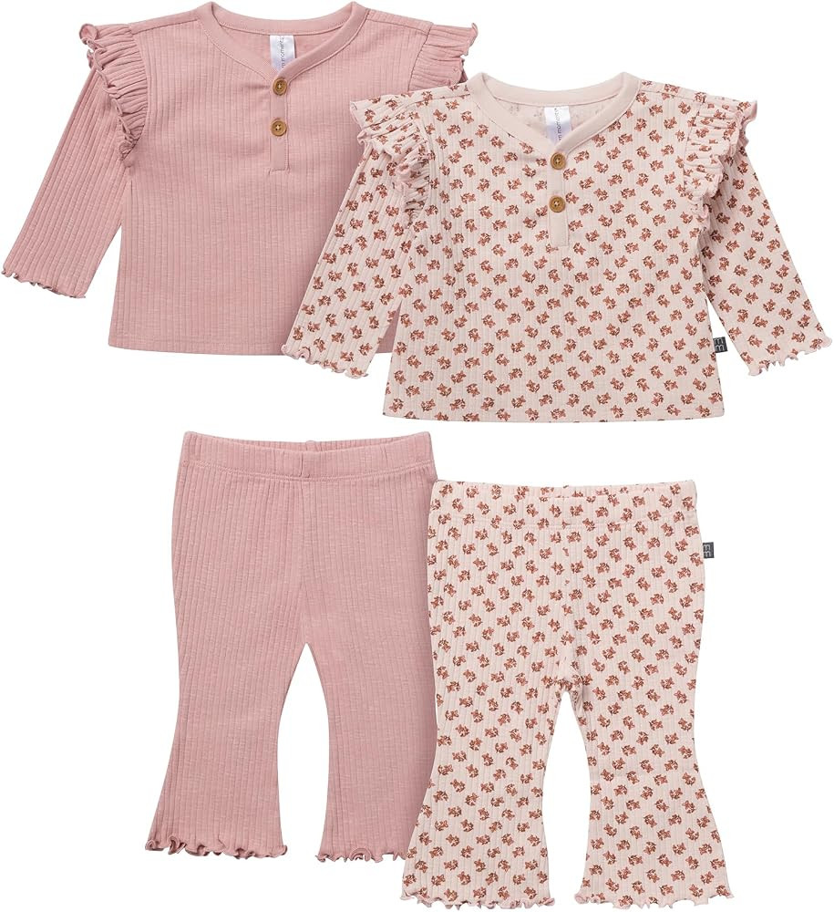 Modern Moments by Gerber Baby Girl 4-pack Henley Top and Pants Set | Amazon (US)