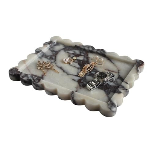 Natural Luxury Scalloped Marble Tray 10.8"x8", Rectangle Vanity Tray for Bathroom Kitchen Counter, Decorative Tray for Dresser Home Decor (calacutta Purple) | Amazon (US)