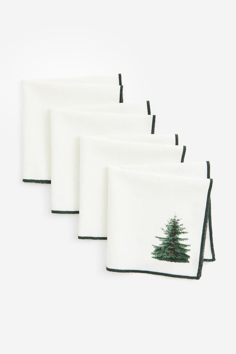 4-pack Print-motif Napkins - White/Christmas tree - Home All | H&M US | H&M (US + CA)