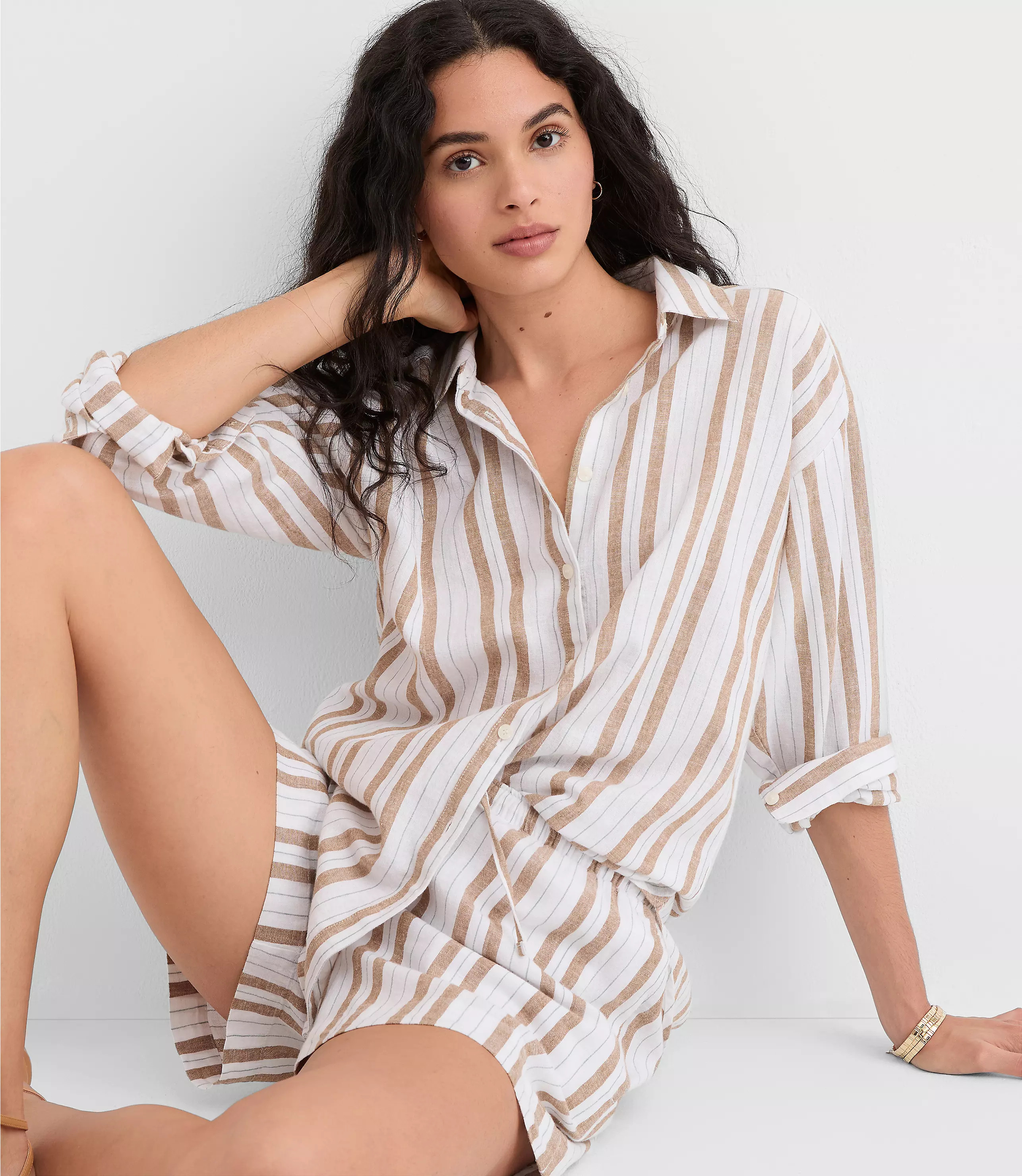 Striped Linen Cotton Everyday Oversized Shirt | LOFT