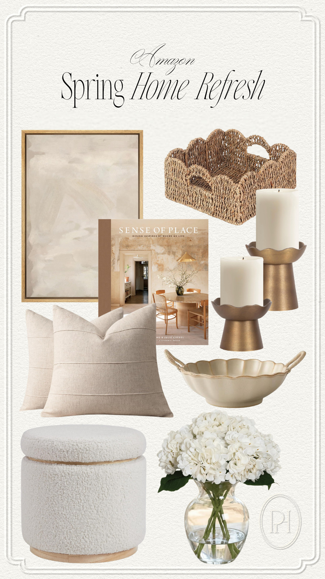 Latest I'm loving from Amazon for the spring home!

spring decor, home decor, home accents, neutral home, neutral artwork, abstract wall art, scalloped basket, basket tray, woven basket, pillar candle holders, brass candlesticks, decorative bowls, scalloped bowl, neutral throw pillows, tan accent pillows, coffee table books, home design book, faux florals, faux hydrangeas, faux stems, spring florals, spring stems neutral ottoman, living room furniture, footrest, footstool 

 #LTKSeasonal #LTKHome