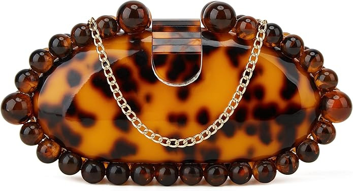 Acrylic Evening Handbag Round Beads Bag for Women Shoulder Bag Satchel Marble Clutch Purses for W... | Amazon (US)