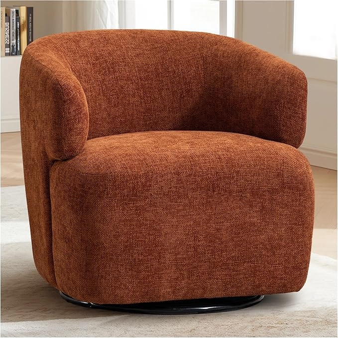Swivel Accent Chair, Upholstered Fabric Barrel Chair Chenille Round Boucle Armchair for Living Ro... | Amazon (US)