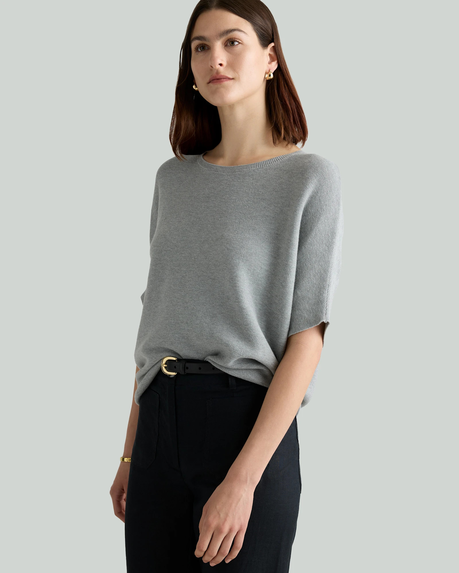 Quince | Women's Lightweight Cotton Cashmere Link-Stitch Dolman Sweater in Black, Size XL | Quince