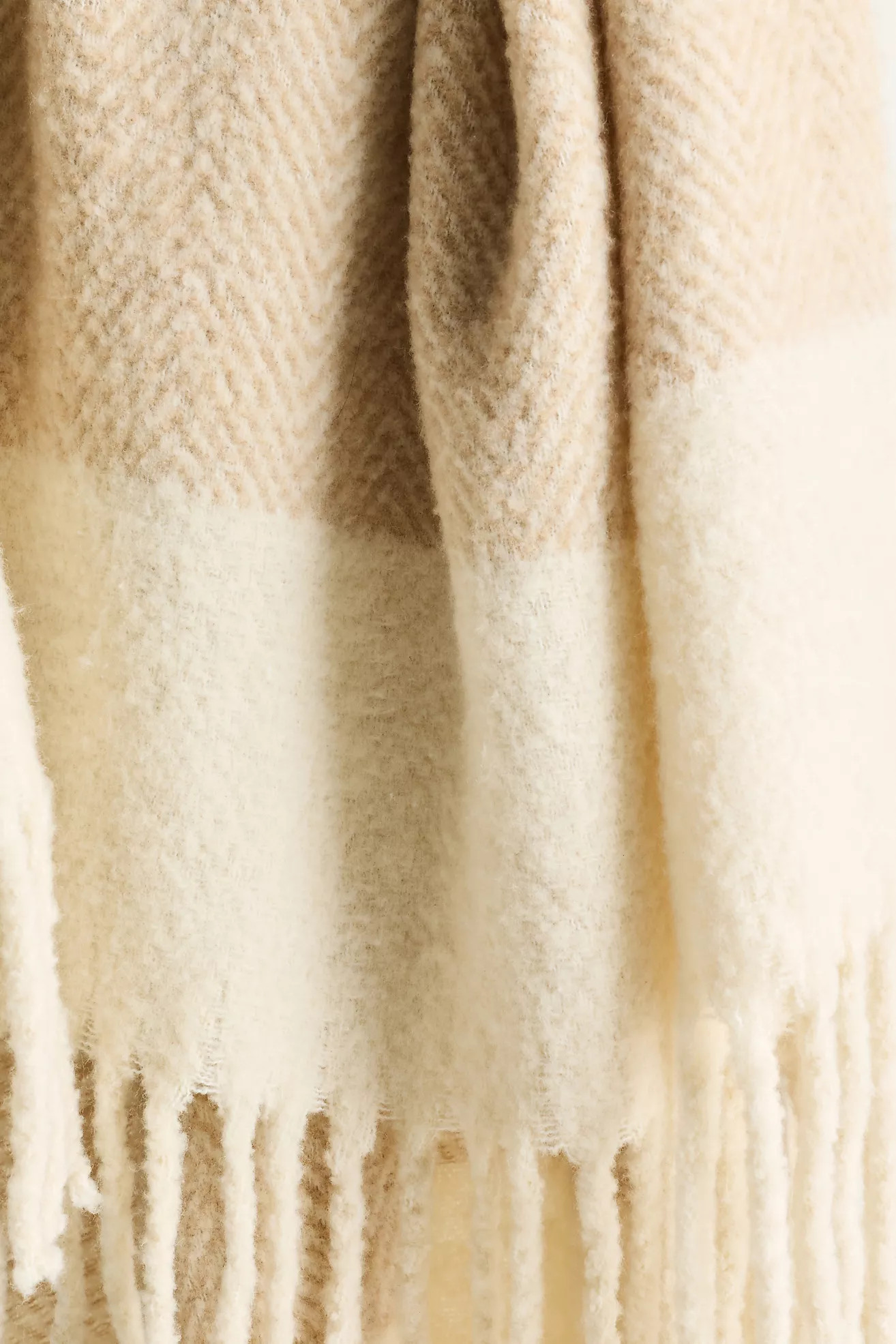 Laurie Herringbone Woven Wool Fringe Throw Blanket | Anthropologie (US)