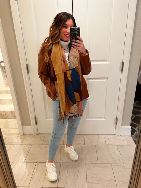 Faux leather blazer, skinny jeans, dad sneakers, white chunky sneakers, casual outfit 

#LTKshoecrush #LTKunder50 #LTKstyletip