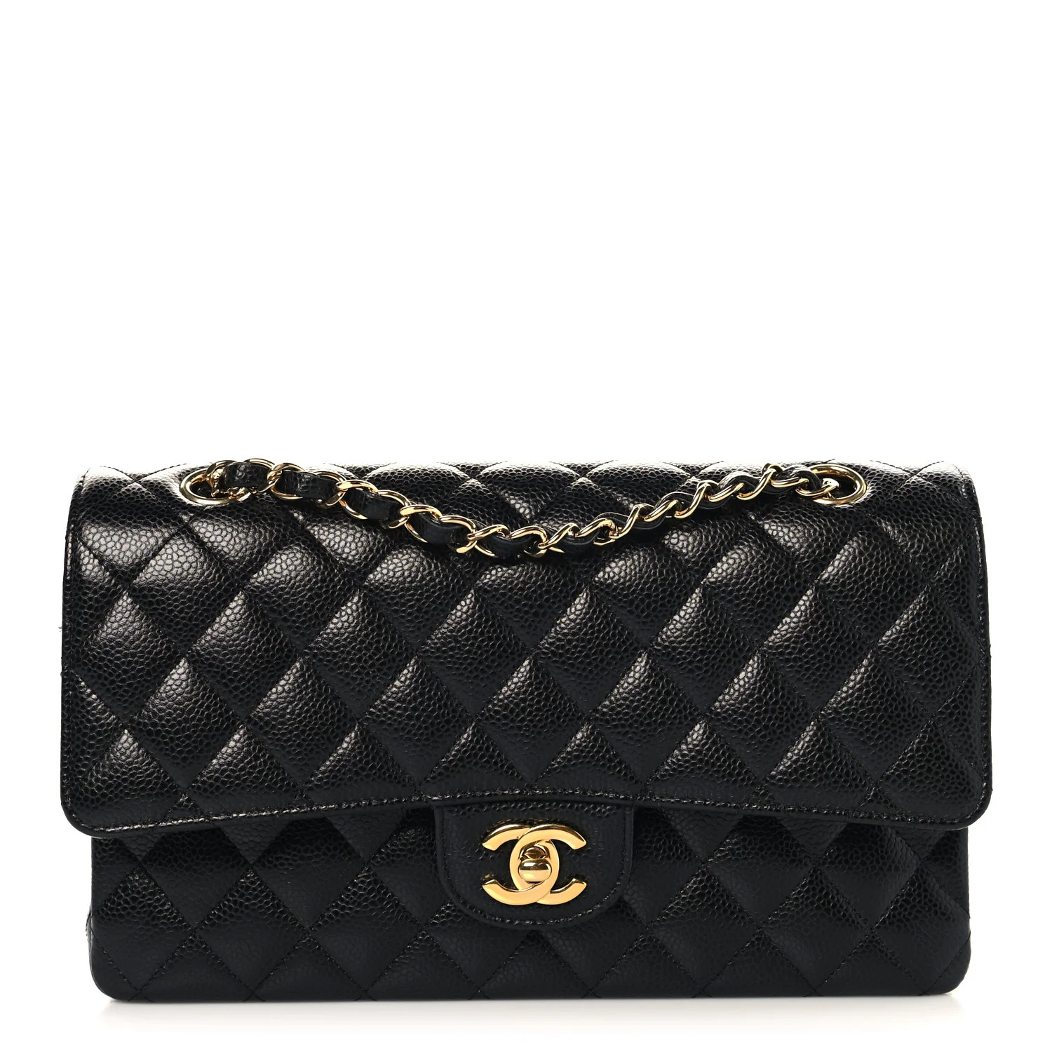 Caviar Quilted Medium Double Flap Black | FASHIONPHILE (US)
