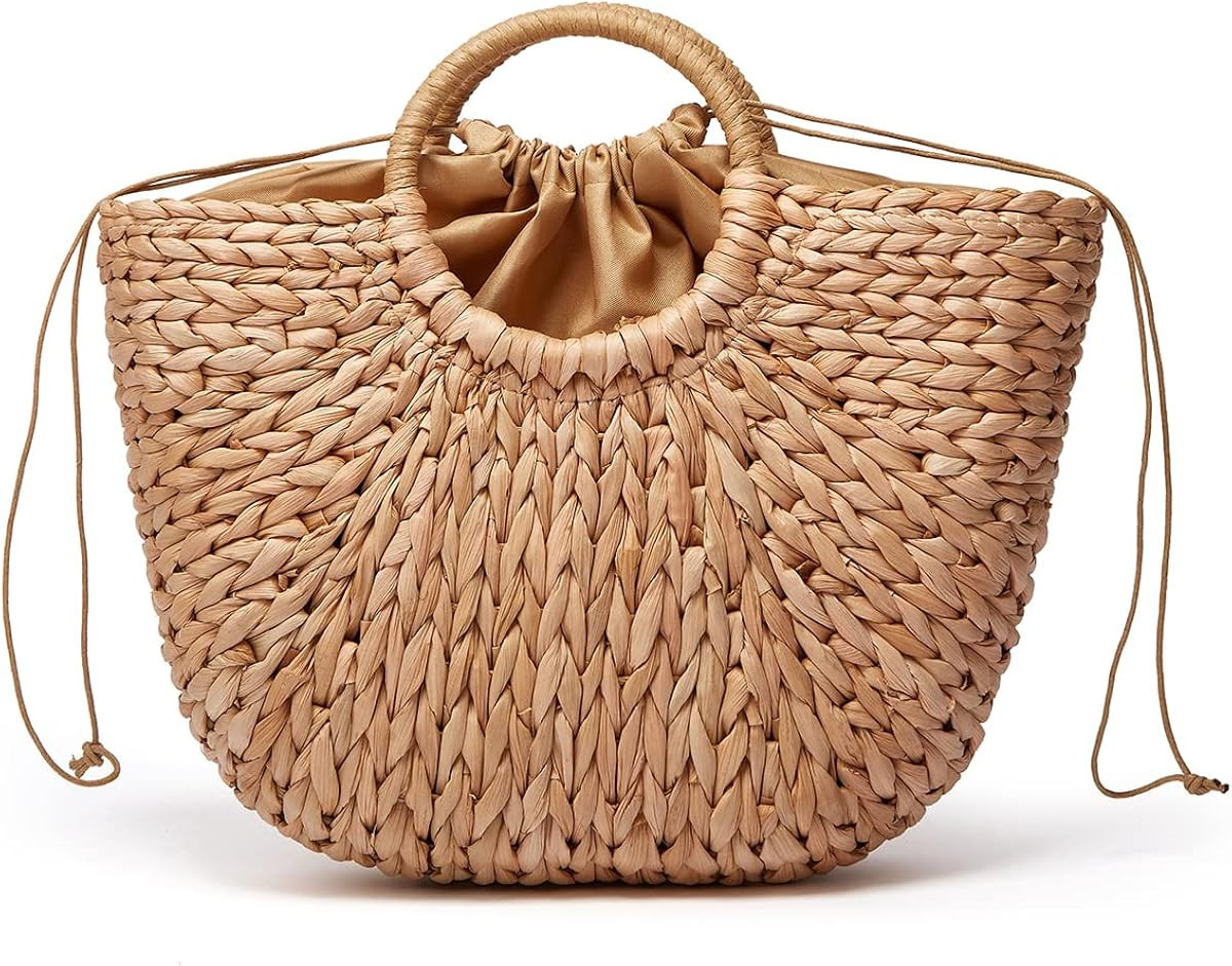Womens Large Straw Beach Tote Bag Hobo Summer Handwoven Bags Purse wth Pom Poms | Amazon (US)