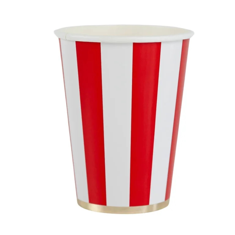 Bonjour F\u00eate Red Stripe Paper Party Cups, Disposable Party Supplies, 8 Count, 12 Oz, Birthda... | Walmart (US)
