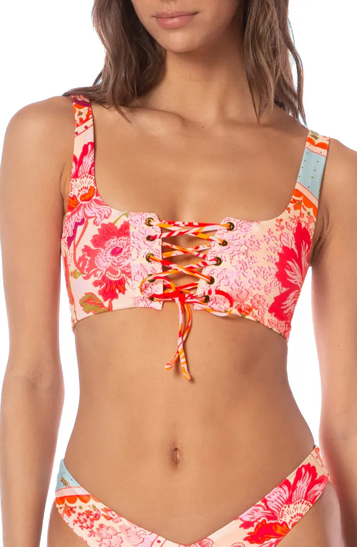 Dazzle Lace-Up Reversible Bikini Top | Nordstrom