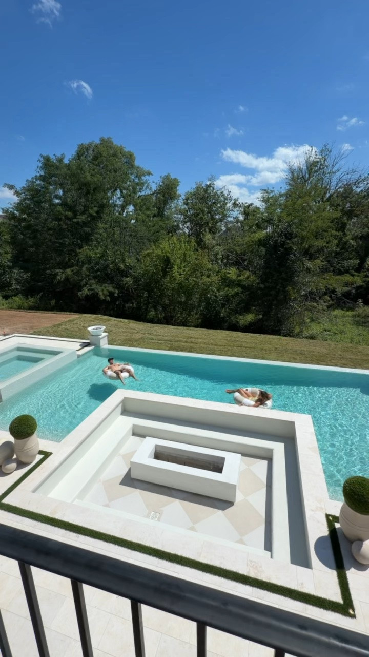 Outdoor swimming pool of our dreams 🥹 Now we can create memories of a lifetime with our family and friends 🤍 HALLELUJAH... 

Stay tuned to see more. We are 90% done. We are waiting for our outdoor pavilion permit to be approved so we can build out our outdoor kitchen and fireplace. We are also planning to add more pretty plants and trees and eventually a vegetable garden on the left corner (wish us luck with keeping that alive)😜😌