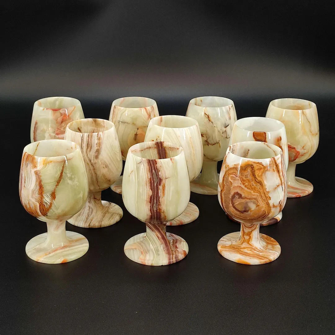 10x Vintage Onyx Marble Wine Glasses Goblets, Solid Onyx Marble Natural Stones Wine Drink Cups, O... | Etsy (US)