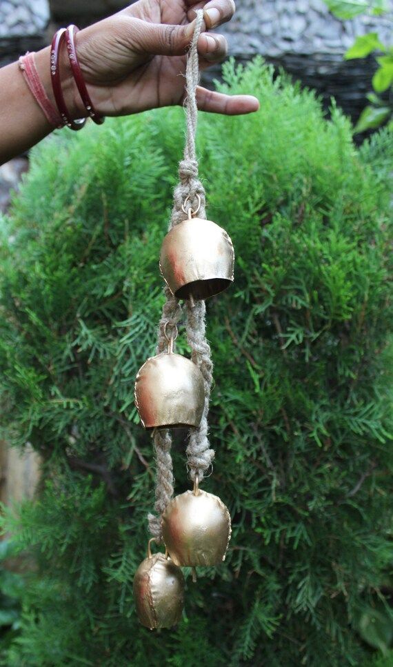 4 Gold Iron Bells Hanging Chime Mobile String Decoration 40 cm Length Outdoor Indoor Garden Decor | Etsy (US)