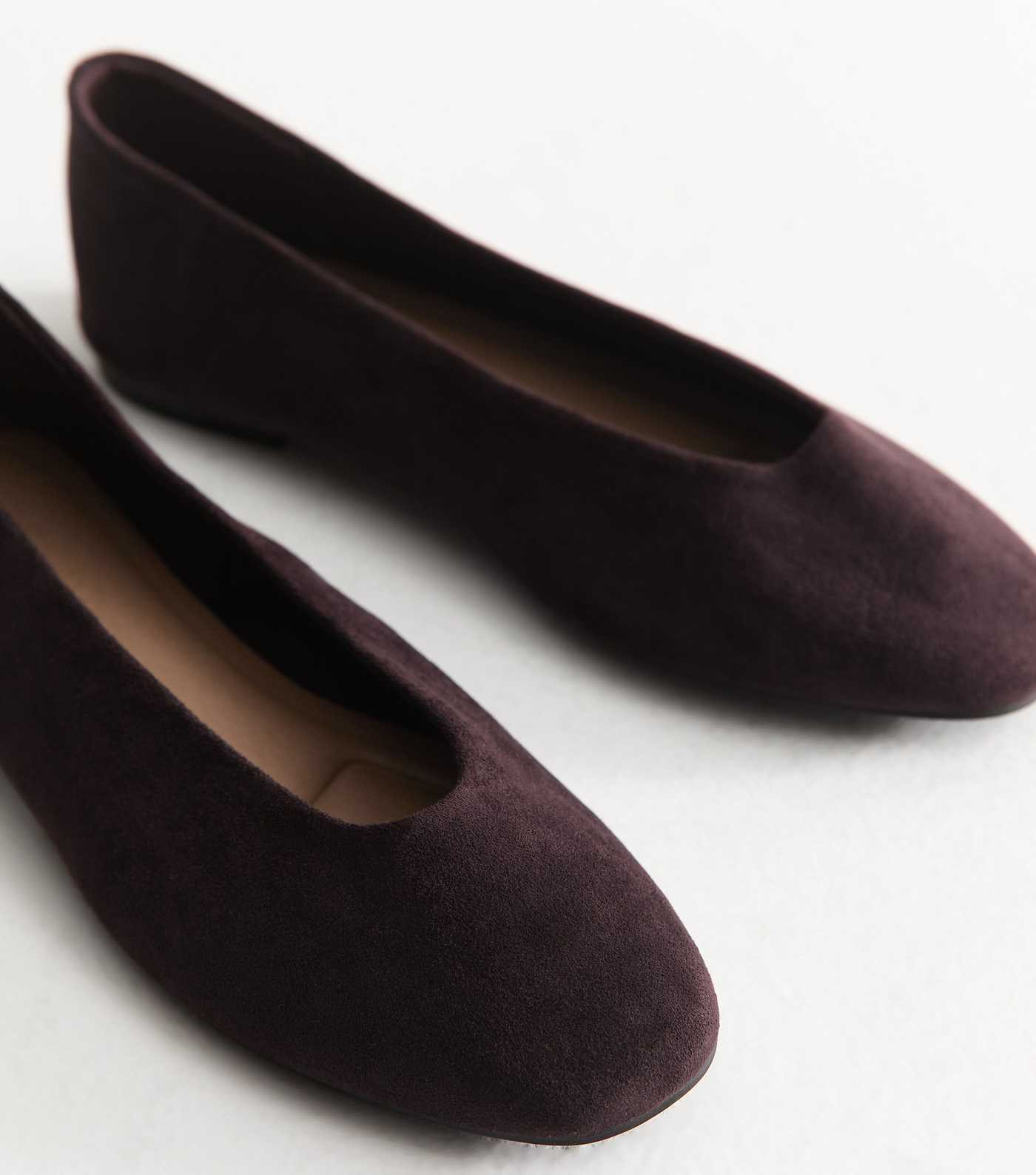 Dark Burgundy Faux Suede Almond Toe Ballerina Flats | New Look | New Look (UK)