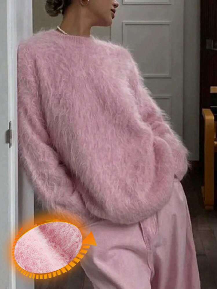 Furry Pink Sweater | SHEIN