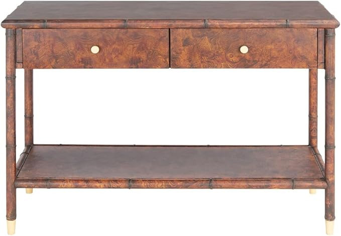 SAFAVIEH Home Collection Tudor Dark Brown/Gold 2-Drawer Lower Shelf Console Table (Fully Assemble... | Amazon (US)