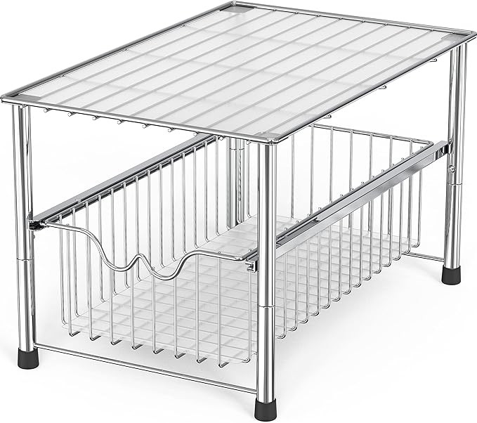 DecoBrothers Stackable Under Sink Organizer with Sliding Basket, Chrome | Amazon (US)