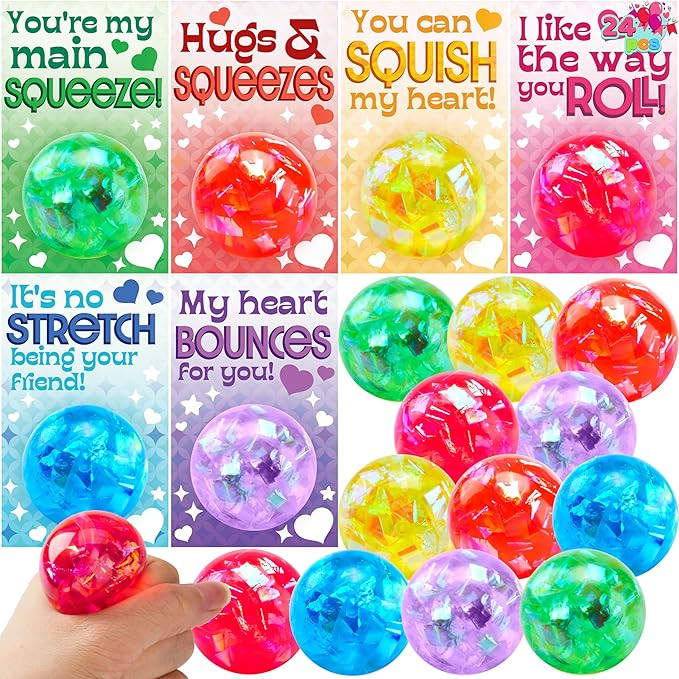 JOYIN 24 Packs Valentine's Day Stretchy Balls with Cards, Classroom Exchange Gift for Kids, Valen... | Amazon (US)