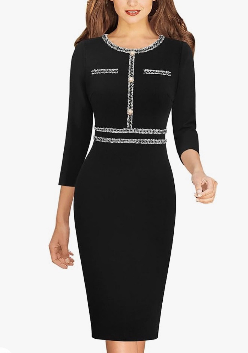 The best work dress, under $40. Perfect flight attendant uniform. Corporate look. Office outfit. Profesional. Sleek black dress. Work wear. Chanel inspired dress 

#LTKworkwear #LTKfindsunder50