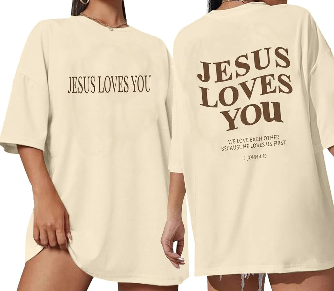 Christian Oversized Shirt for Women Jesus Love You T Shirts Religious Bible Verse Jesus Inspirati... | Amazon (US)