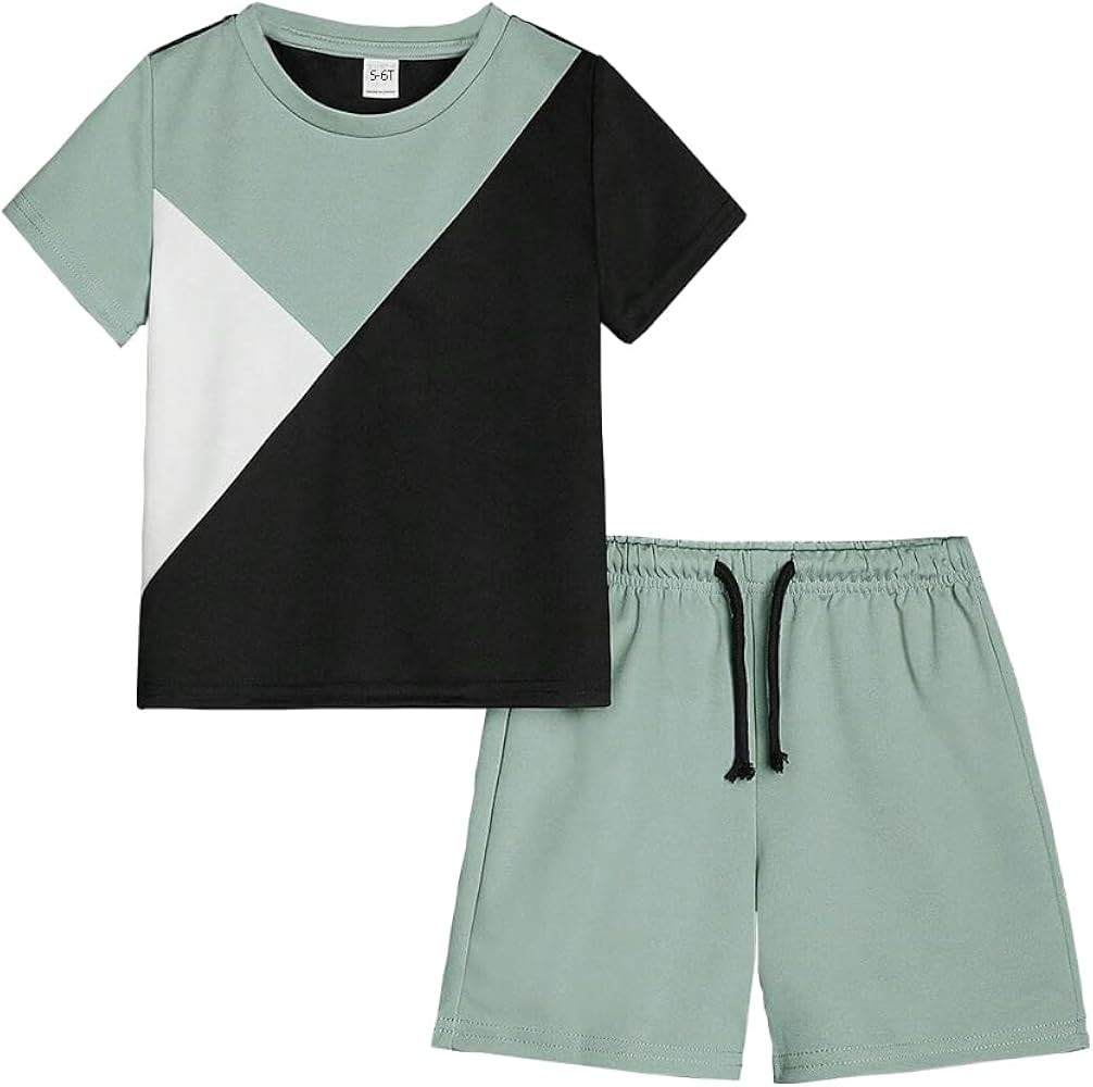 Kid Young Boy Clothes Colorblock Top + Drawstring Waist Shorts 2 Pieces Summer Outfits Set | Amazon (US)