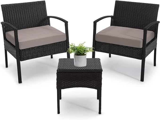 Tappio 3 PCS Patio Bistro Set 3 PCS Patio Rattan Conversation Chair Set 1 Coffee Table & 2 PCS Ra... | Amazon (US)