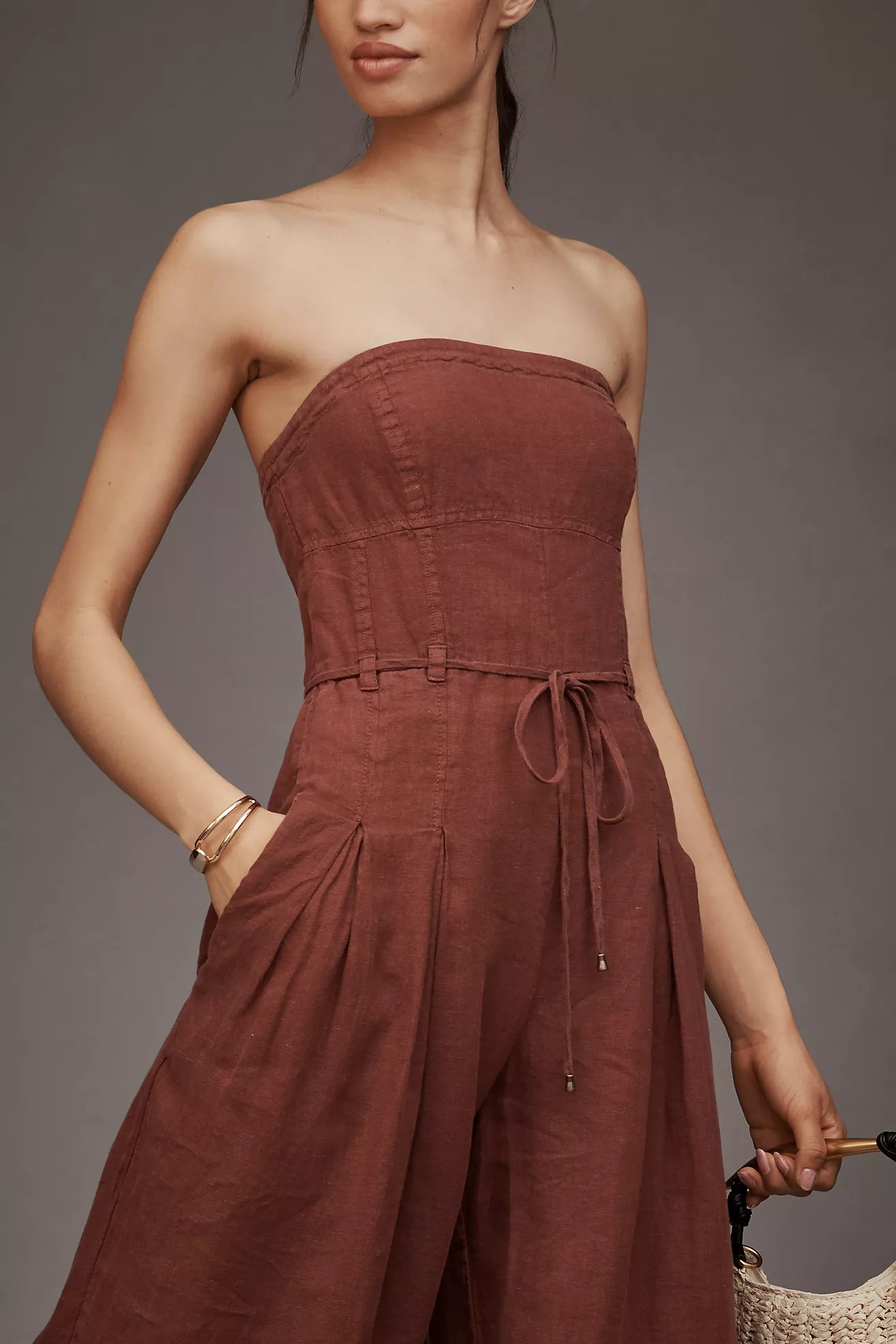 By Anthropologie Linen Strapless Trouser Jumpsuit | Anthropologie (US)