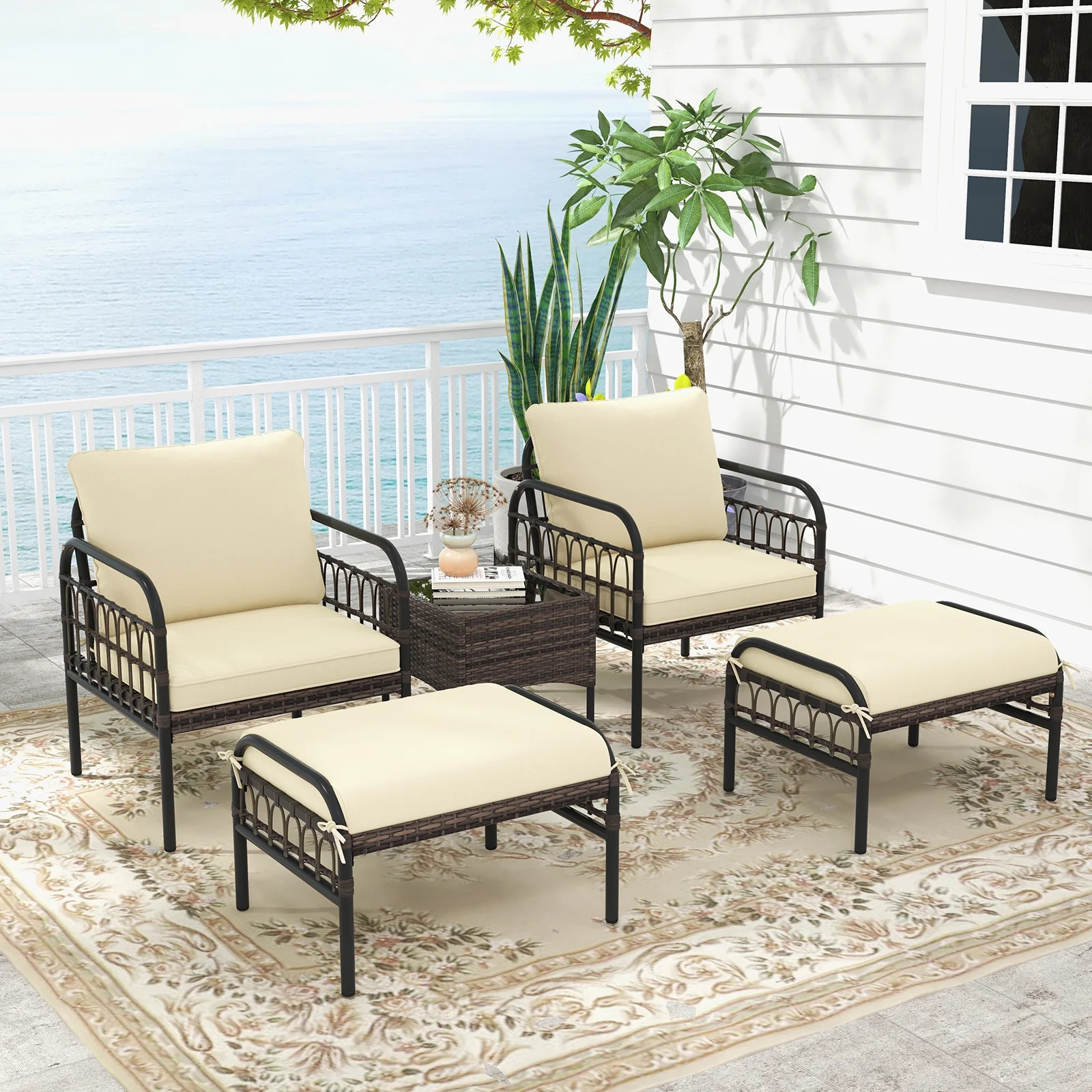 Costway 5 PCS Patio Conversation Set Outdoor Wicker Chair Set with Ottomans & Coffee Table - Walm... | Walmart (CA)