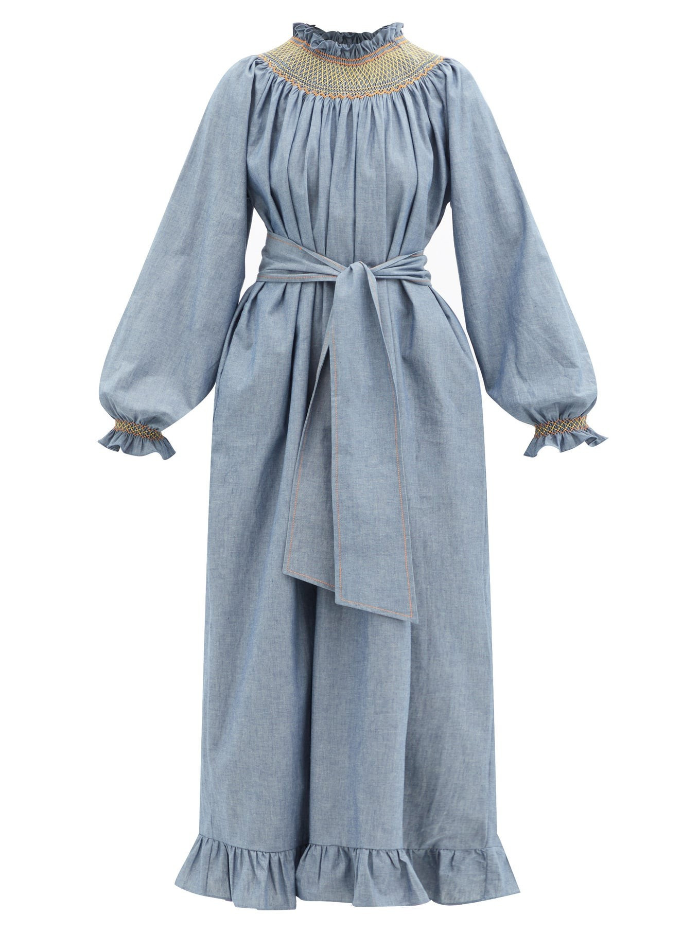 Loretta smocked cotton-chambray maxi dress | Loretta Caponi | Matches (US)