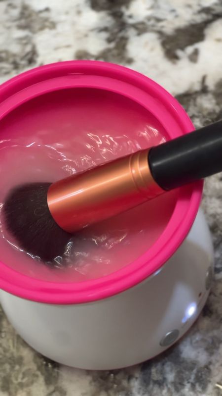 Highly recommend this brush cleaner! I was skeptical at first, but they really sped up the process for me. This shot was from the third wash (took less than a few minutes to do), from a brush that was really filled with blush! 

#LTKbeauty #LTKtravel #LTKfindsunder50