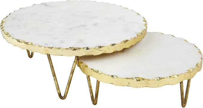 Mud Pie, small 3" x 8" large 4" x 10" dia Marble Edge Riser Set, White and Gold | Amazon (US)