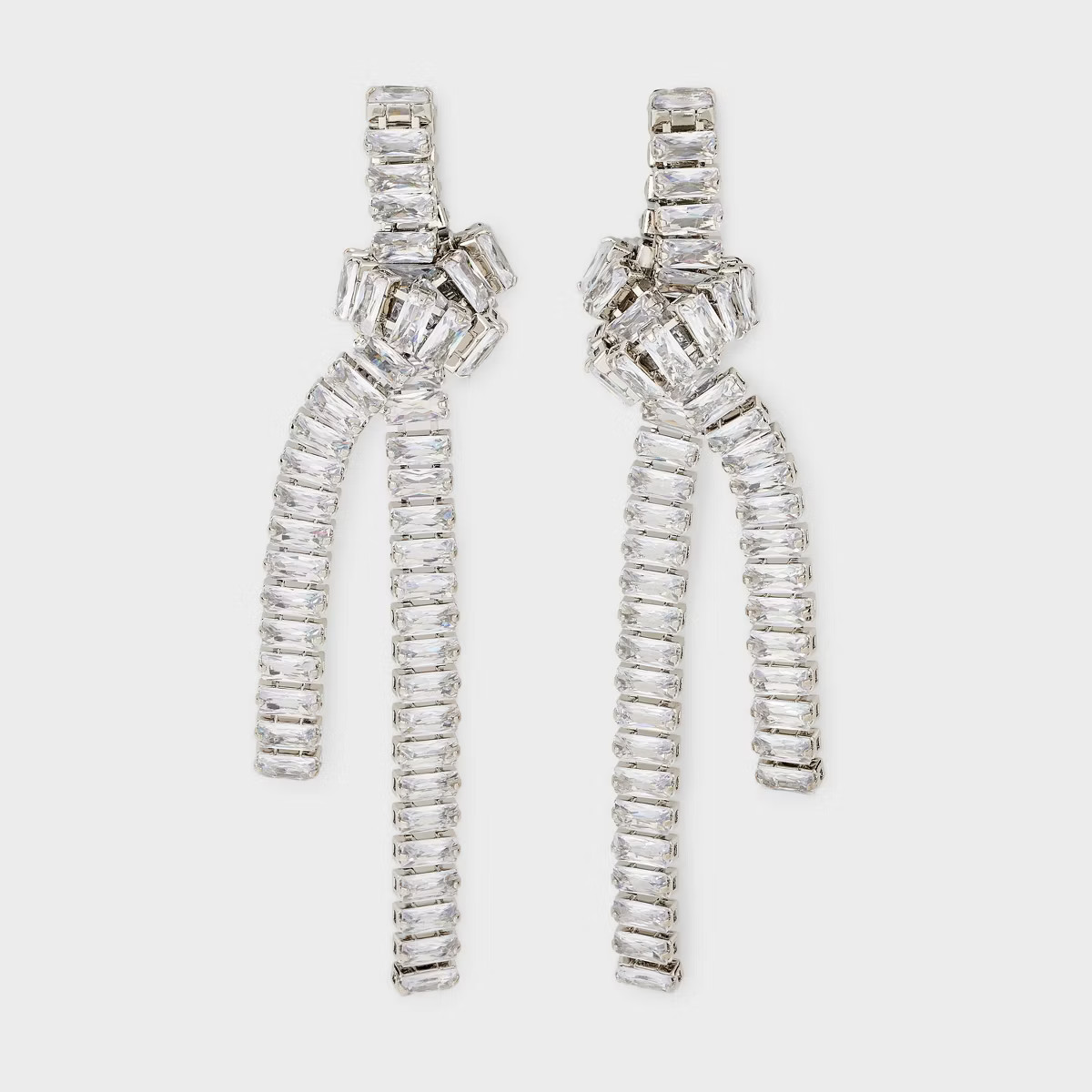 Cubic Zirconia Rhinestone Chain Knot Earrings - Silver | Target