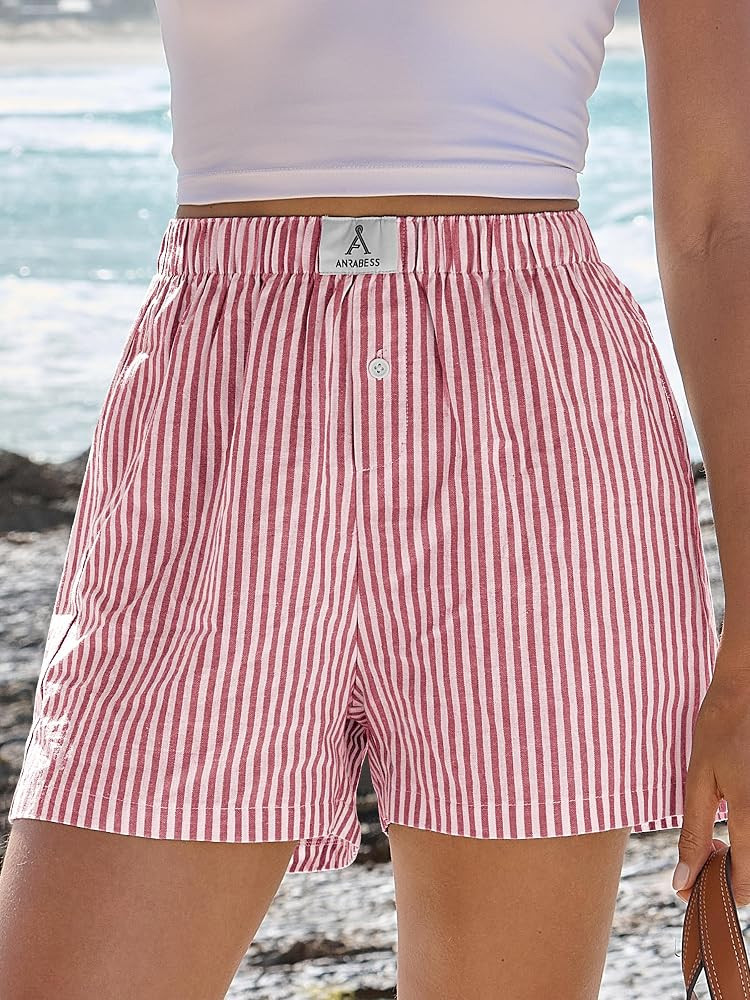 ANRABESS Boxer Shorts for Women Gingham Pajama 2026 Summer Casual Lounge Sleep Plaid Shorts Y2K B... | Amazon (US)