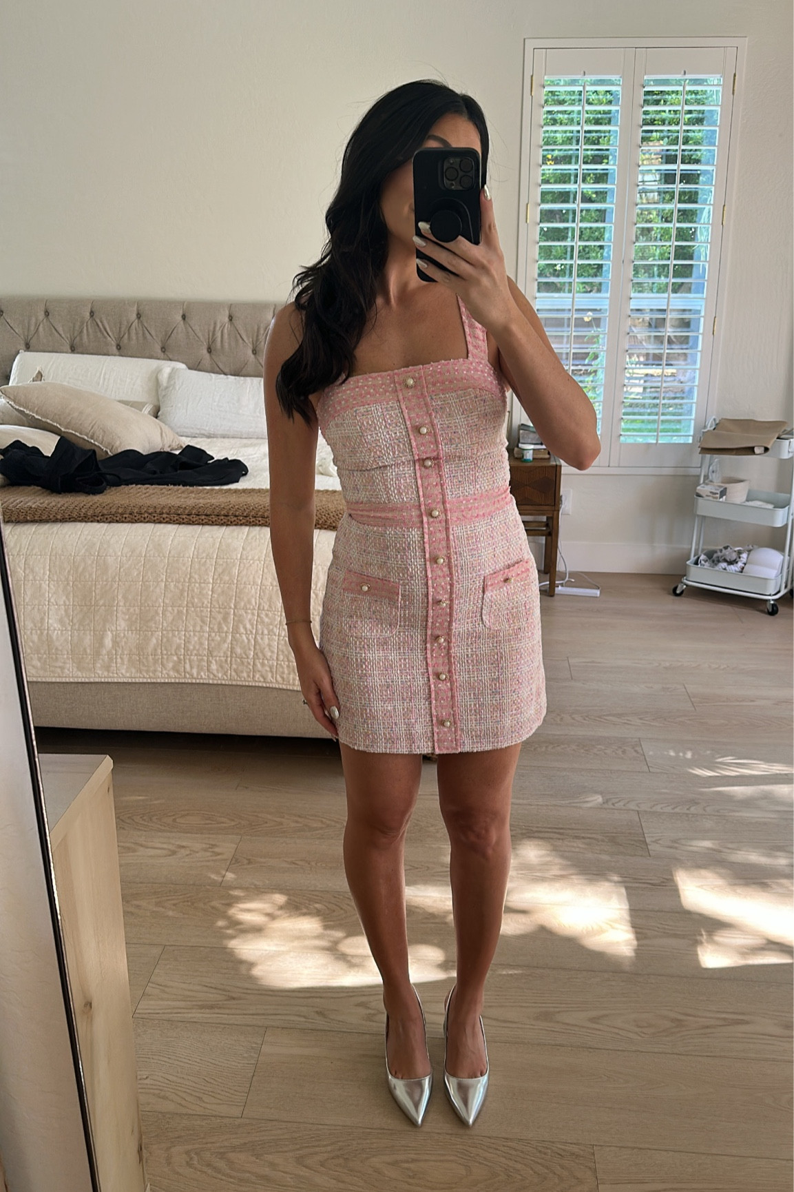 Tonight’s Christmas Eve dress! I am wearing a size small but recommend sizing up if in between sizes. There is no stretch 

Tweed dress 
WOMENS pink dress 
Valentine’s Day dress 
Silver heels 



#LTKSeasonal #LTKparties #LTKHoliday