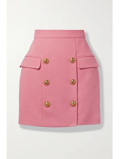 Balmain - Button-embellished Cotton-piqué Mini Skirt - Pink | NET-A-PORTER (US)