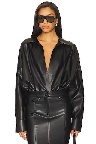 Norma Kamali Super Oversized Boyfriend NK Shirt Bodysuit in Black from Revolve.com | Revolve Clothing (Global)