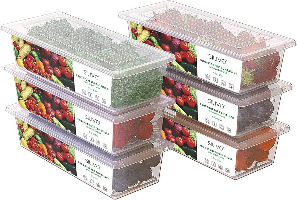 SILIVO Fruit Storage Containers for Fridge (6 Pack) - 1.5 L Produce Saver Containers for Refriger... | Amazon (US)