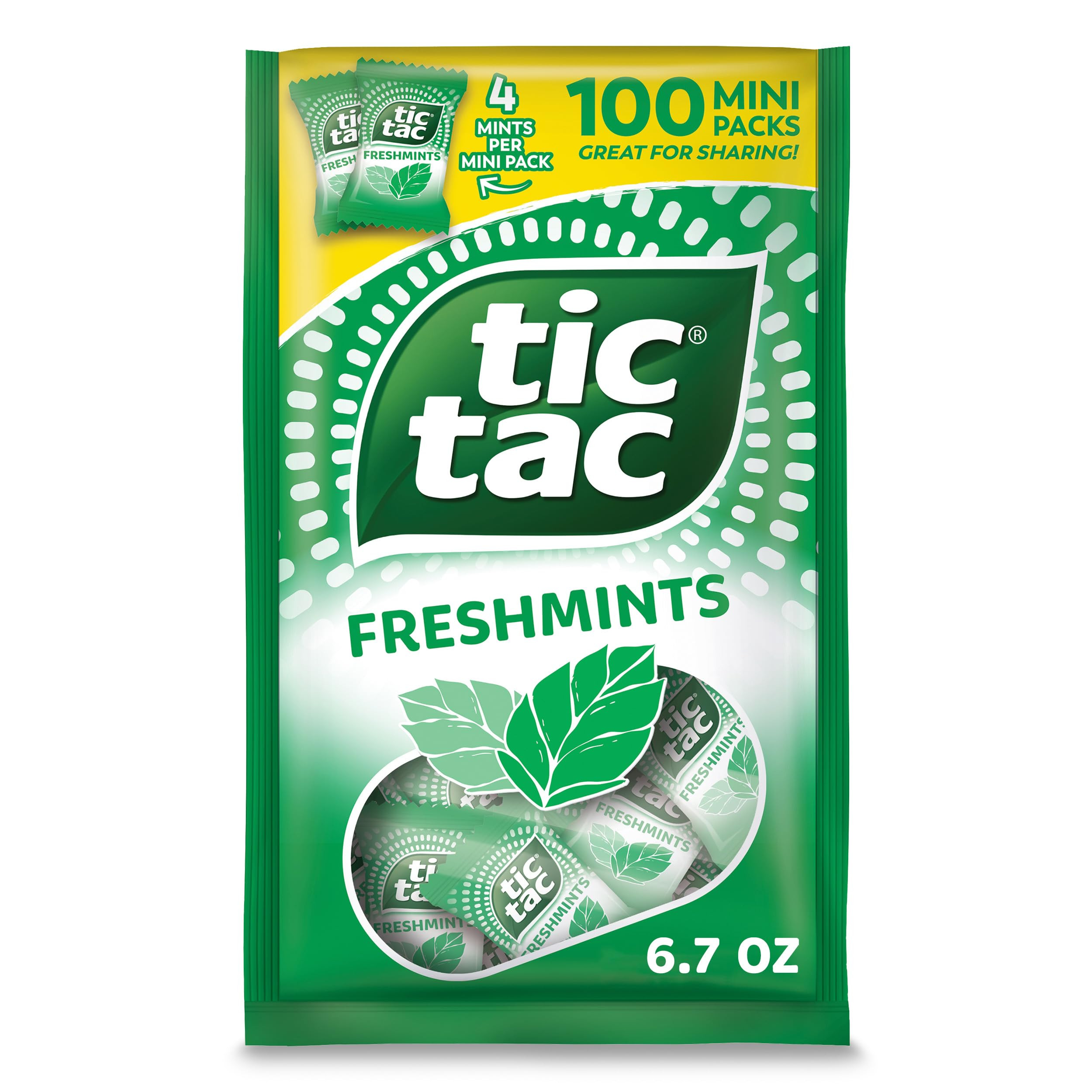 Tic Tac Freshmints, Bulk Bag with 100 Mini Packs (4 Mints each), Share-Size, On-the-Go Mints, 6.7... | Amazon (US)