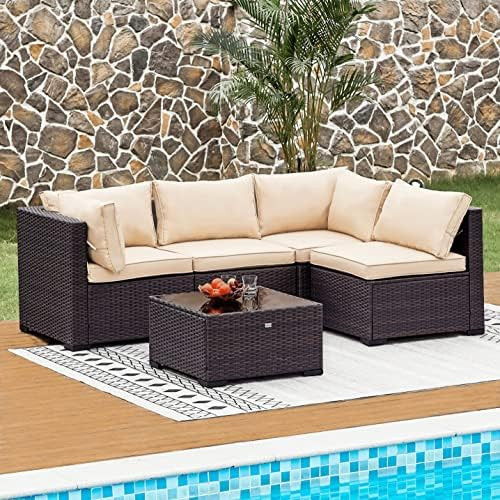 Amazon.com: Natural Expressions 5 Piece Wicker Patio Sectional Furniture Sets Outdoor Sofa Rattan... | Amazon (US)