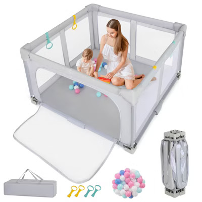 Infans Large Baby Playpen 50" x 50" with Zipper Gate 50 Ocean Balls and 4 Pull-up Rings | Target