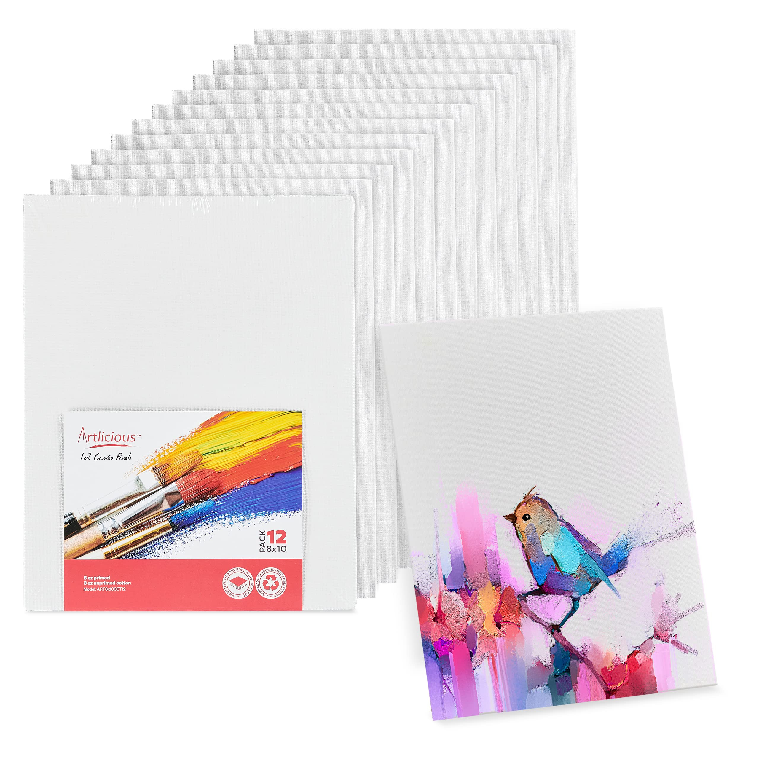 Artlicious Canvases for Painting 12 Packs - 8 x 10” Blank Canvas 100% Cotton Painting Canvas Pa... | Amazon (US)
