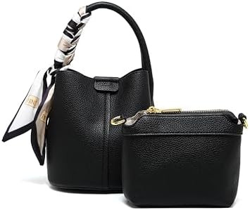 Women's small crossbody bag made of synthetic leather, mini bucket style shoulder bag with scarf,... | Amazon (US)