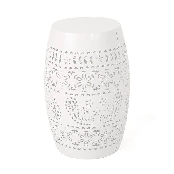 Riley Outdoor Modern 12" Floral Cut Metal Barrel Side Table, White | Walmart (US)