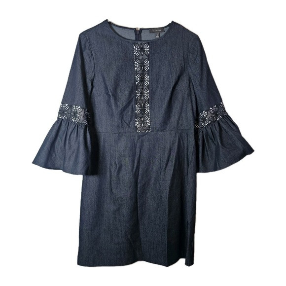 The Limited Womens 8 Blue Chambray Dress Flutter Sleeve Lace Accents Zip Back | Poshmark