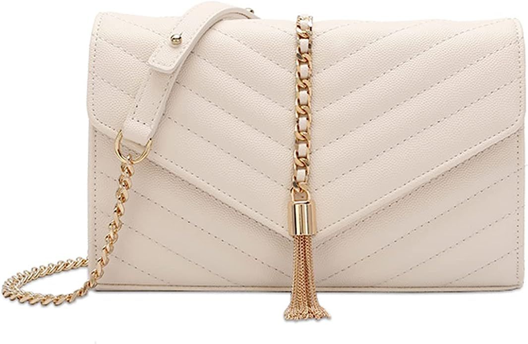 YXBQueen Quilted Handbags for Women Chain Crossbody Bags Chevron Quilted Crossbody Bag Faux Leath... | Amazon (US)