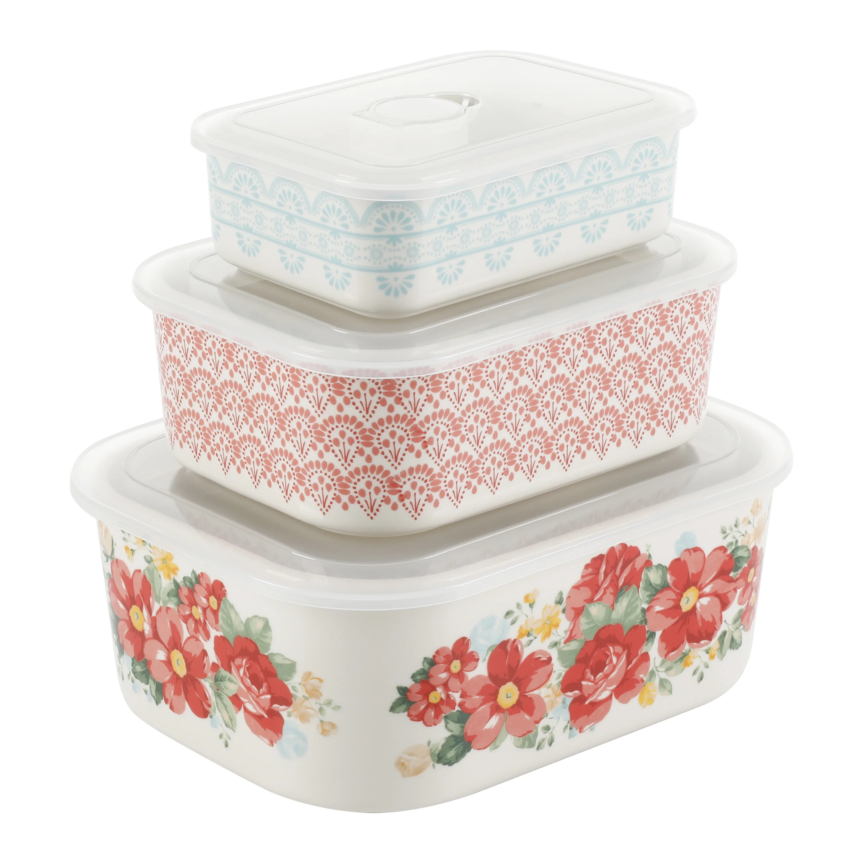 The Pioneer Woman Vintage Floral 6-Piece Decorated Stoneware Storage Set with Lids - Walmart.com | Walmart (US)