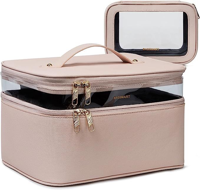 Large Makeup Bag,BAGSMART Cosmetic Travel Bag for Women,Makeup Case Plus a TSA Approved Transpare... | Amazon (US)