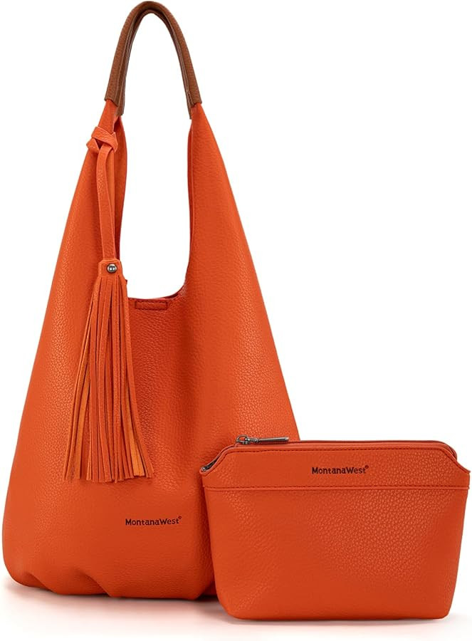 Montana West Hobo Bags for Women Slouchy Handbags 2PCS Tassels Shoulder Bag with Comestic Bag | Amazon (US)