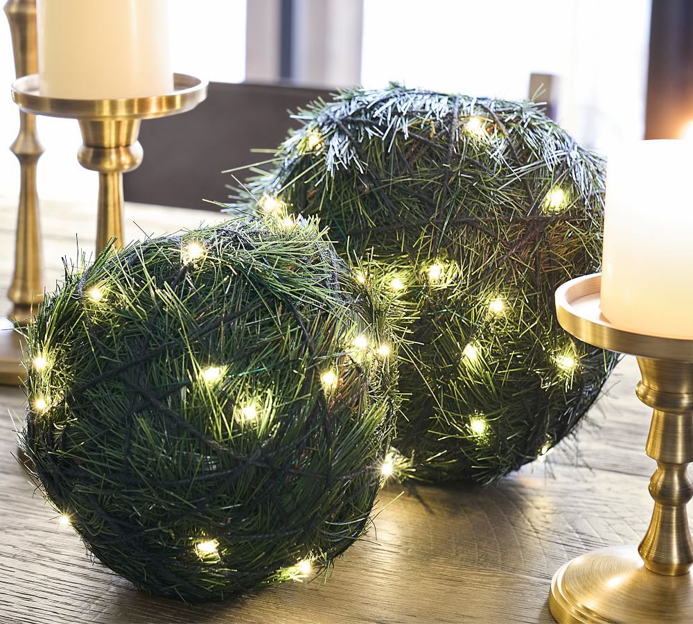 Lit Evergreen Spheres | Pottery Barn (US)